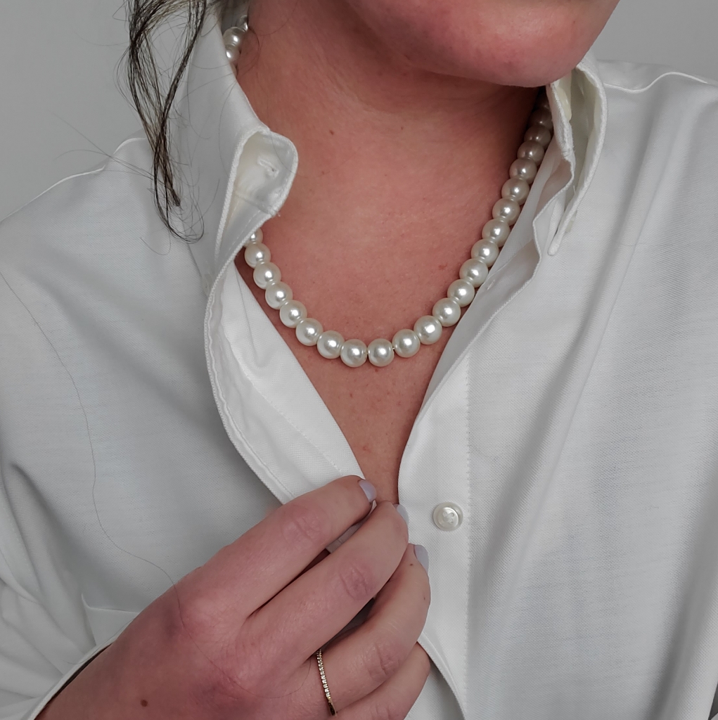 White Faux Pearl Necklace Classic Preppy Adjustable Necklace Earring Set